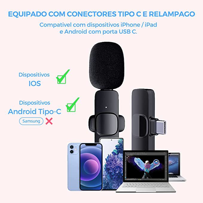 Microfone Sem Fio Transmissor Receptor De Lapela Para Android Tipo c - Imagem 7